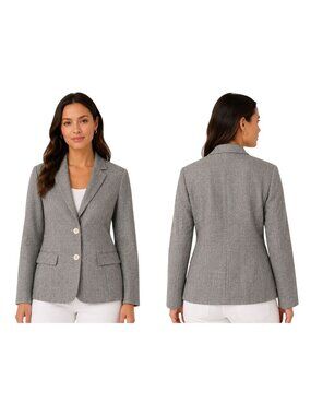 Josephine Chaus Size 10 Gray Two-Button Blazer Notched Collar Flap Pockets